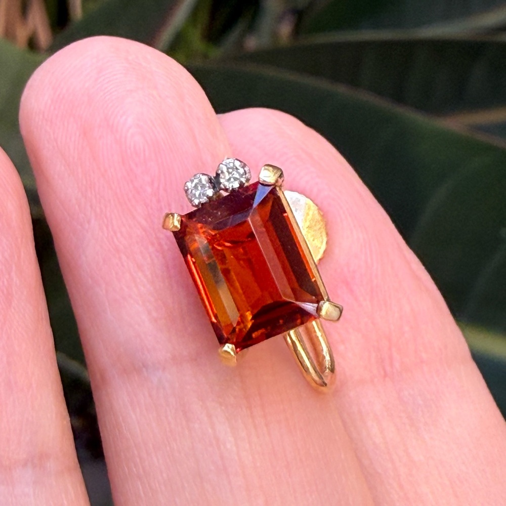 Solid 18K gold Madeira citrine natural diamond screw back earrings - Picture 12 of 12